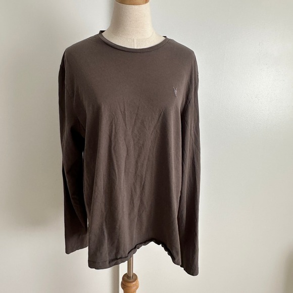 AllSaints Brown Long Sleeve T-Shirt Mens XX Large Slim Fit Organic Cotton - Picture 2 of 5